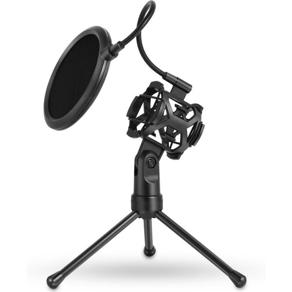 Soporte De TríPode Para MicróFono De Escritorio, Soporte De MicróFono Plegable Con Soporte De Choque, Soporte De MicróFono PortáTil De Doble Red Negro-image