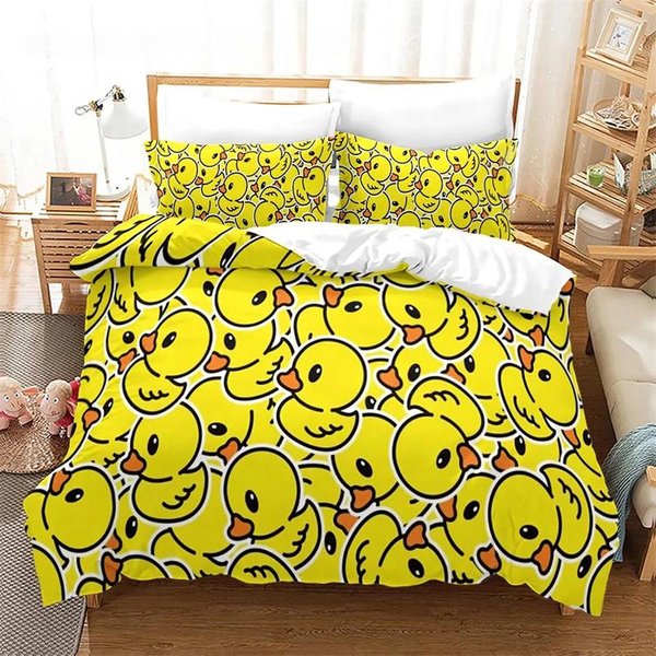 Juego De Ropa De Cama De Pato Amarillo Individual Twin Full Queen King Size Juego De Cama De Patito Dormitorio De NiñOs Adultos Funda NóRdica Juegos ImpresióN 3D AU Single(140X210Cm)-image