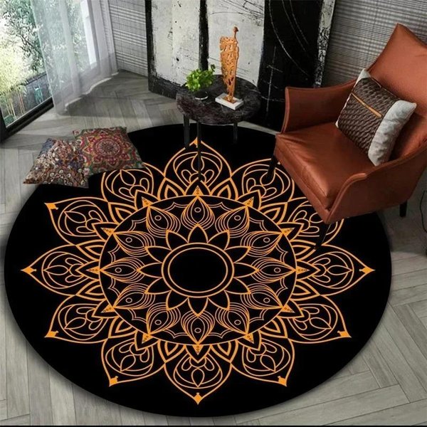 Bohemian Mandala OkrąGłY Dywanik Kolorowy Dywan Kwiatowy Do Salonu AntypośLizgowa Mata PodłOgowa Do Sypialni Boho Dywan Dekoracja Domu 80X80Cm-image