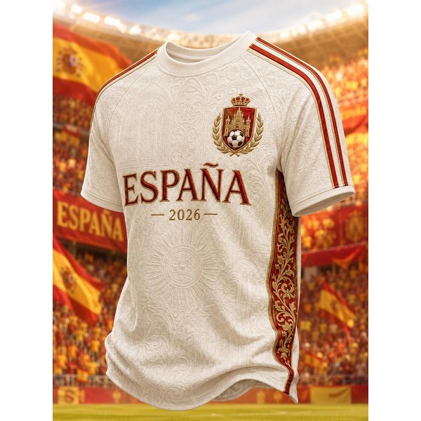 Bandera De La SeleccióN Nacional De EspañA 2026, Camiseta De FúTbol Para Aficionados, LeóN Retro 3D Secado RáPido Deporte Casual Camiseta Superior Para Hombre XL-image