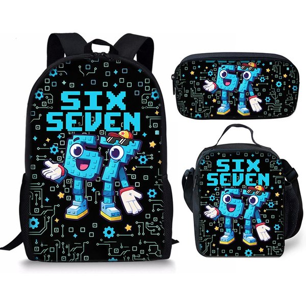 Hip Hop Popular Divertido 67 Seis Siete ImpresióN 3D 3Uds/Set Alumno Mochilas Escolares Mochila De DíA Para PortáTil Mochila Cruzada Bolsa De Almuerzo Estuche-image