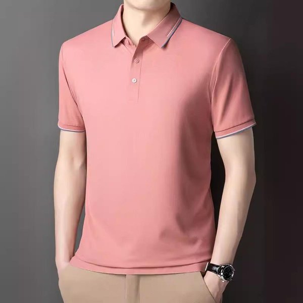 Camiseta De Manga Corta Sin Costuras Polo De Solapa De Verano Nuevo Para Hombre Negocios SensacióN Fresca Mediana Edad 4XL Gray-image
