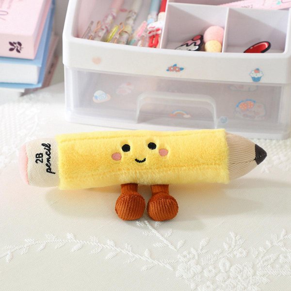 Juguete De Peluche Para PapeleríA Cara Kawaii Sonriente LáPiz Libro Regla Con Piernas MuñEca Humanoide DecoracióN Peluche Regalo De CumpleañOs Yellow-image