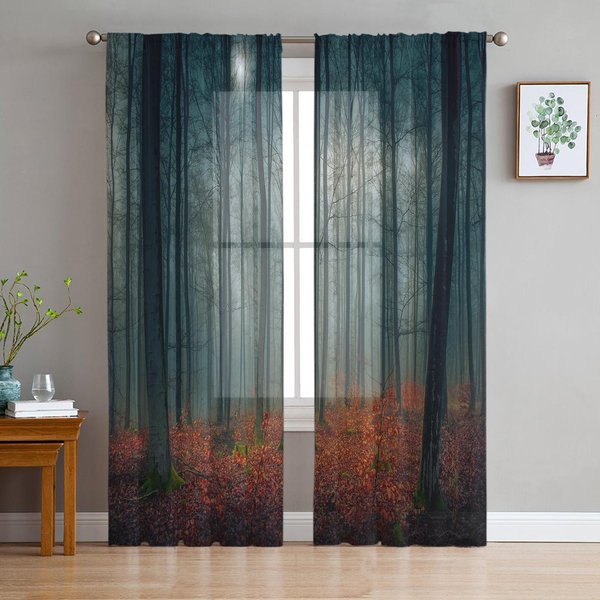 Cortinas De Gasa De Flores Silvestres De OtoñO De AccióN De Gracias Para Dormitorio, Cortina De Ventana De Tul Para Sala De Estar, Cortinas Transparentes, Cortinas 1 PCS W100Xh250Cm&Grommet Top-image