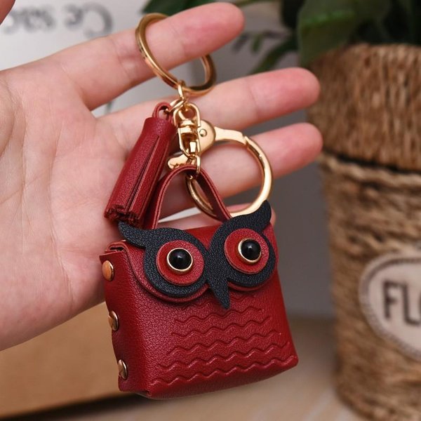 1 Pieza Lindo Bolso Para Llaves BúHo Monedero Mini Bolso Escolar Llavero Colgante Cartera De SeñOra Monederos De Cuero PU Llavero Monedero Rojo-image