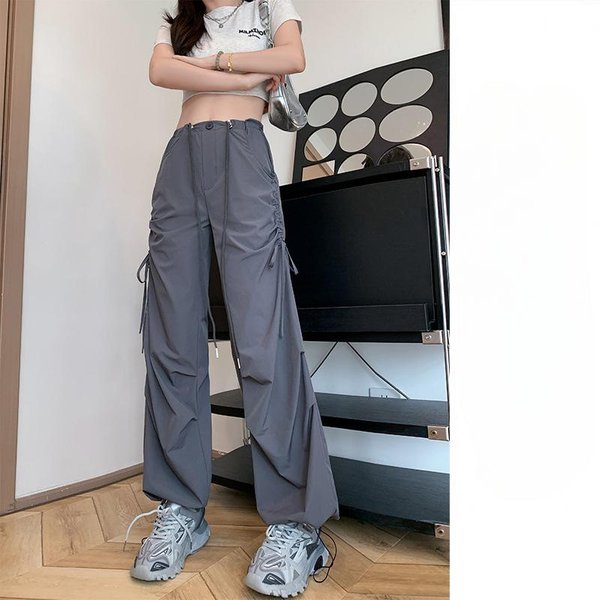 Pantalones De Trabajo Estilo Para Mujer En Verano, Pantalones Rectos Ajustados Y Sueltos Para Armario De Mujer, Pantalones De Pierna Ancha De ParacaíDas De Secado RáPido XL Black-image