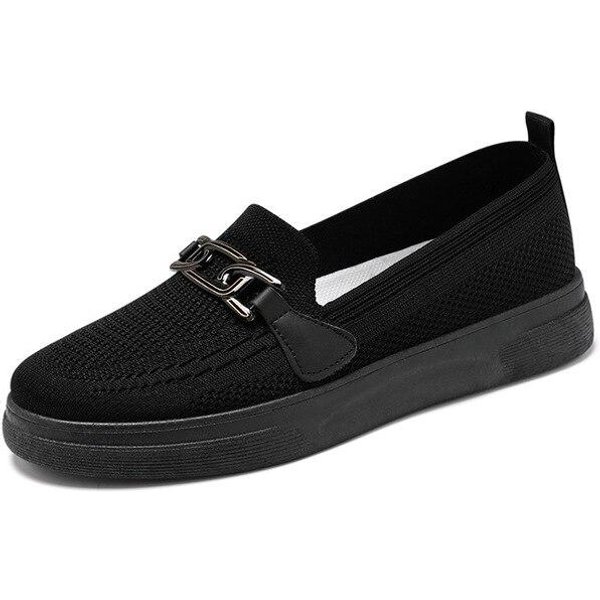 Zapatillas De Malla De Verano Mujer Moda Mocasines Transpirables Mujer Slip On Zapatos Planos Ligeros Mujer Zapatillas Casuales Vulcanizadas 37 Negro-image