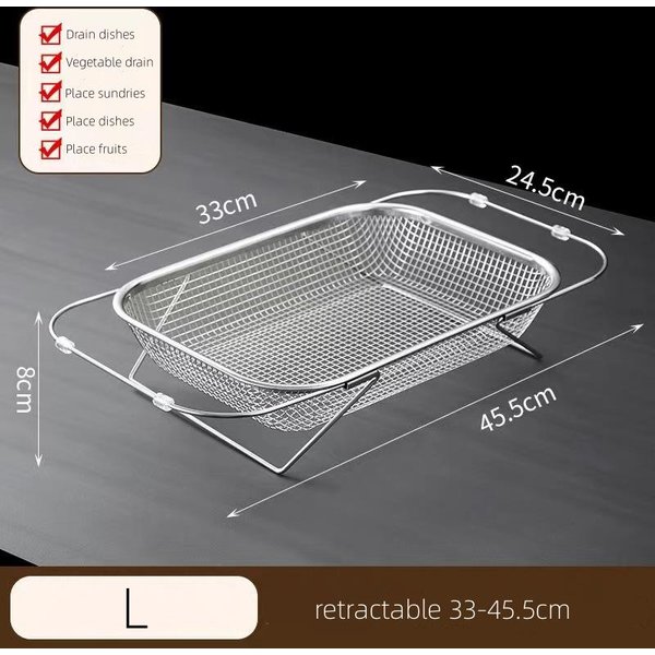 Colador De Fregadero Cesta Escurridora Acero Inoxidable 304 Extensible Colador De Fregadero Cesta Coladora Para Verduras Frutas Pasta-image