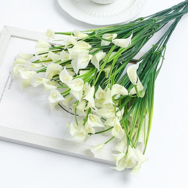 Sztuczny Bukiet Lilii Calla 33Cm Sztuczne Kwiaty Do Dekoracji WewnęTrznej Domu Pokoju OgróD ŚLub Decora ZewnęTrzny Wazon Kompozycja Kwiatowa Beige-image