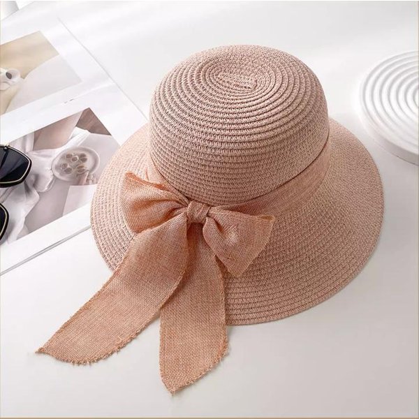 Sombrero De Sol De Verano, Lazo De Mujer, Sombrero De Paja De Pescador, Sombrero De Playa Para Vacaciones Y Viajes, Sombrero CláSico De Ala Ancha Para ProteccióN Solar Adjustable Color Rosa-image