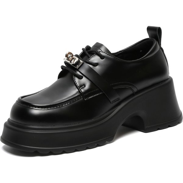 Zapatos De Cuero PequeñOs Zapatos De Mujer Estilo BritáNico Primavera Nuevo Zapatos Jk Zapatos Individuales De SeñOra Mocasines Negros De Suela Gruesa 40 Negro-image