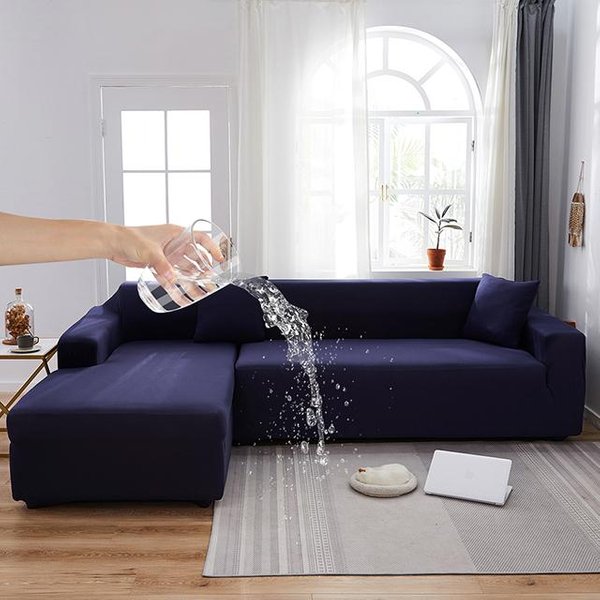 Wodoodporne Elastyczne Pokrowce Na Sofy Do Salonu Jednokolorowe Narzuty Na Sofę RozciąGliwa Narzuta Na Sofę NarożNik W KształCie Litery L Sofa Trzeba Kupić 2 Szt. 2 Seater 140-185Cm Kolor Granatowy-image