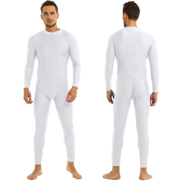 MęSkie JednoczęśCiowe Body Z Golfem, Spandexem, DłUgim RęKawem Unitard Trykot Dancewear X-Large BiałY-image