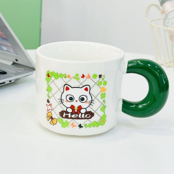 Taza De CeráMica Con Tapa Y Cuchara Gatito De Dibujos Animados Regalo De Apertura Caja De Regalo De Mano Souvenir Taza Linda Set De Tazas 450ML-image