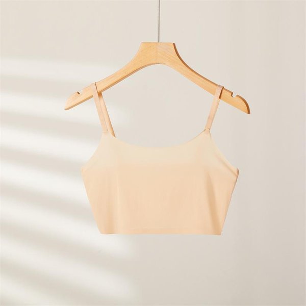 Top Tubo Sin Costuras Para Mujer Camisola Con Sujetador Incorporado RayóN Transpirable Bralette Verano Cinta Antideslizante Ultra Fino Ol Ootd Moda Anti-ExposicióN L Beige-image