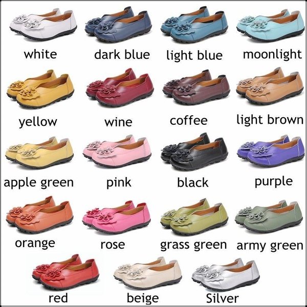 Moda De Mujer Cuero Genuino Estilo Flores Bailarinas Slip On Zapatos Individuales Verano Transpirables Zapatos Casuales Mocasines Zapatos Zapatillas 43 Gray-image