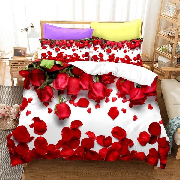 Zestawy PośCieli 3D Z RóżAmi Zestaw Poszwy Na KołDrę Z Poszewką Na Poduszkę Pojedynczy PełNy Queen King PośCiel PośCiel AU Queen(210X210Cm)-image