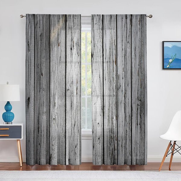 Cortina Impresa De Puerta De Madera De 2 Paneles Cortina Semioscura Para Dormitorio Sala De Estar Ventana De Piso A Techo Bolsillo Para Barra DecoracióN Del Hogar 100W130H(Cm)40X51In&Rod Pocket-image