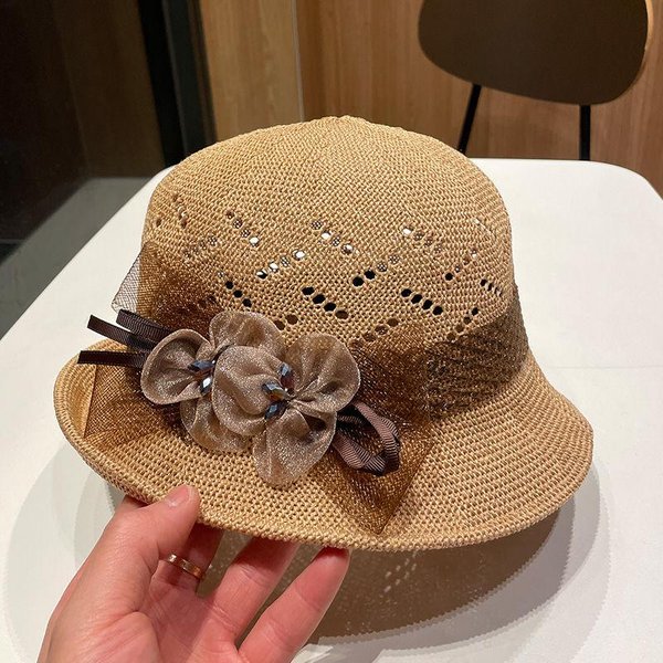 Sombrero De Verano Con Flores, Sombrero De Pescador, Moderno, Transpirable, Protector Solar, Borde Enrollado, DiseñO Fino Gray-image