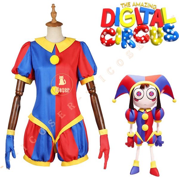 Kostium Cosplay Pomni Anime Niesamowity Cyfrowy Cyrk KreskóWka Uniform Kapelusz RęKawiczki Impreza Halloweenowa Dla Kobiet MężCzyzn Kostiumy XXL-image