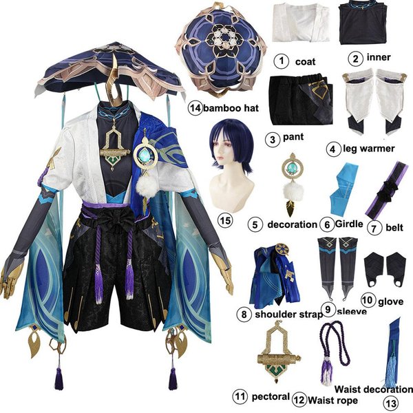 Genshin Impact Wanderer Scaramouche Przebranie Na Karnawał Balladeer Kapelusz Peruka Jednolite Kunikuzushi Halloween KarnawałOwe Ubrania Imprezowe Anime Xxxl-image