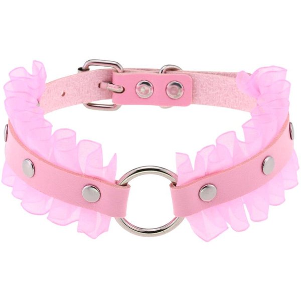 Diezi Tendencia Punk Rosa Encaje Cuero Gargantilla Collar Para Mujeres Hombres Torques Harajuku GóTico CíRculo CorazóN Colgante Collar JoyeríA Pink-image