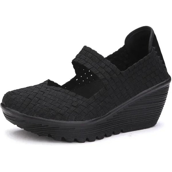 Sandalias De Plataforma Tejidas De Moda De Punta Abierta CóModas Transpirables Zapatos De Mamá Casuales De Suela Gruesa Sandalias Mujer 2024 36 Black-image
