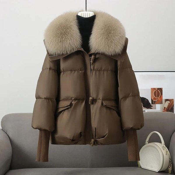 Abrigo CáLido De Invierno Para Mujer, Chaqueta Gruesa Con Cuello De Piel, Abrigo Corto De AlgodóN Holgado, Parkas Informales SóLidas Para Mujer S Café-image