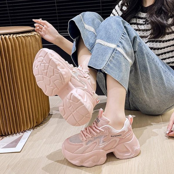 Zapatillas Chunky Para Mujer Zapatillas Blancas Zapatos De Plataforma Para Mujer Zapatillas Casuales De Moda 40 Color Rosa-image