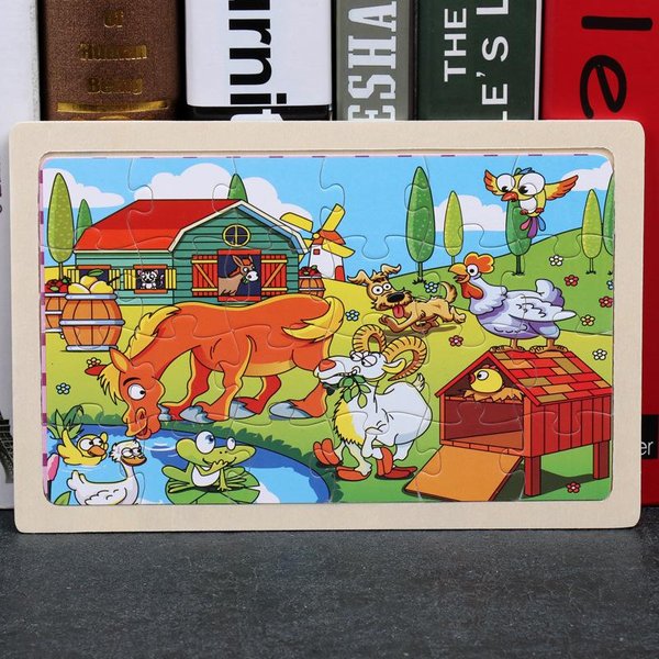 Nowe 24 Sztuki Drewniane Puzzle Dzieci KreskóWkowe ZwierzęTa Drewniane Puzzle Rozwojowe Zabawki Edukacyjne Dla Dzieci Prezent Blue-image