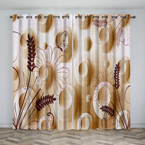 Cortinas Finas De áRbol De Hoja De Flor Dorada Confeccionadas Para Dormitorio De NiñOs, Sala De Estar, BañO, Cocina, Puerta, Pasillo, Armario Para El Hogar 2 Piezas W50 X H130(Cm)X2&Grommet Top-image