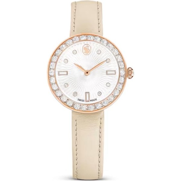 Zegarek Swarovski Seria Certa Mechanizm Kwarcowy SkóRzany Pasek 30*30Mm BiałA Tarcza Wodoodporny 50 MetróW Damskie Zegarki 5672968 White Dial-image