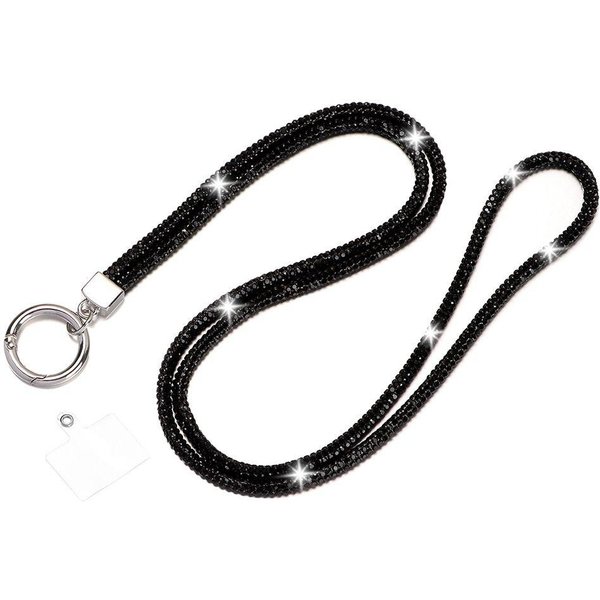 Correa Para TeléFono MóVil Con PedreríA Y Brillo Cadena De Cristal Diamante Para TeléFono MóVil Correas Llavero Colgante Cuerda Anti-PéRdida Negro-image