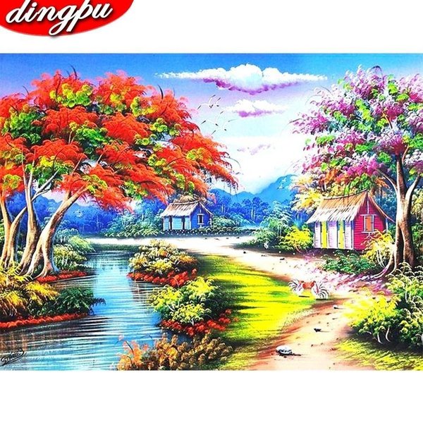 Pintura De Diamantes 5D DIY Casa Bordado Redondo Completo Paisaje Llegada Mosaico DecoracióN Del Hogar 20X30CM-image