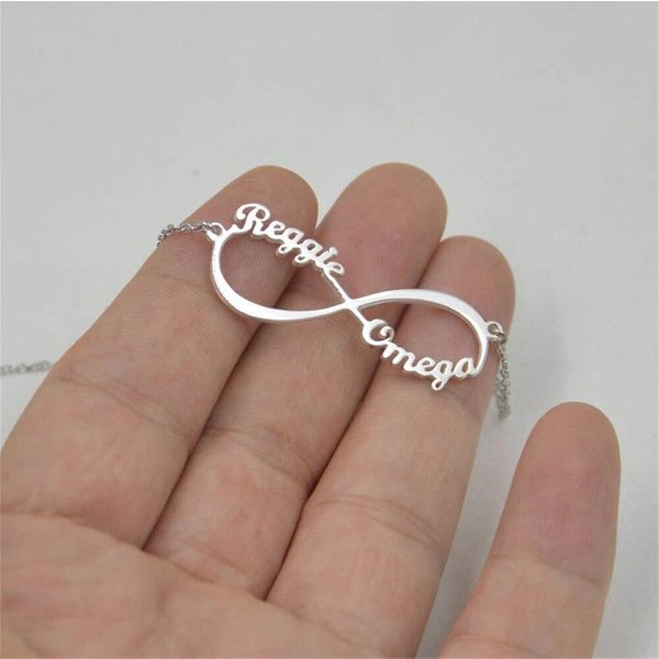 Collar Infinito Personalizado Con 2 Nombres Para Mujer Hombre Acero Inoxidable Oro Colgante Regalo De CumpleañOs Para NiñOs Regalo De Aniversario JoyeríA 35Cm Plata-image