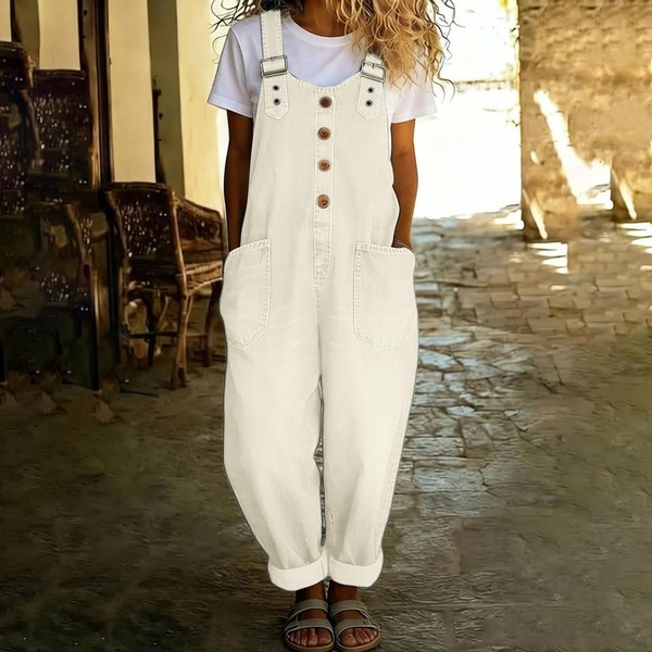 Damski LuźNy DżInsowy Kombinezon Casualowy W Stylu Retro Z ZapięCiem Na Guziki S White-image
