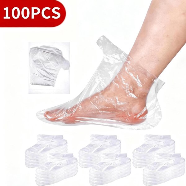 100 Szt. Jednorazowych Plastikowych OsłOnek Na Stopy – Szczelne WkłAdki Do KąPieli Parafinowej, NawilżAjąCe Skarpetki Do Pedicure, Spa 100Pcs Beige-image