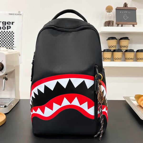 Mochila Escolar De Gran Capacidad Mochila Escolar Para Estudiante Nuevo Hombre TiburóN De Alto Valor Mochila VersáTil Casual Personalidad Tendencia Mochila De Viaje Black-image