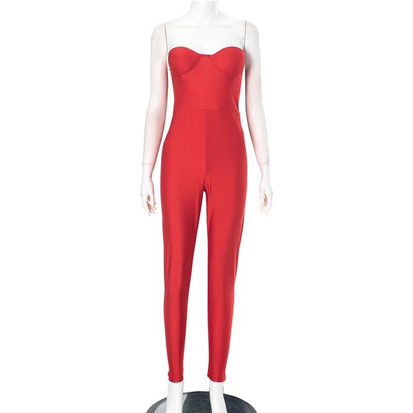 Mono Sexy De Piernas Anchas Sin Tirantes Y Espalda Descubierta Estilo Europeo Y Americano 2025 Extra Small Rojo-image
