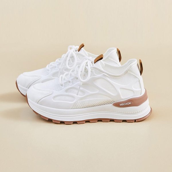 Zapatillas De Papá Nuevas Para Mujer En Verano Estudiante Deportes Y Ocio Malla Transpirable Suela Gruesa Altura 40 White-image