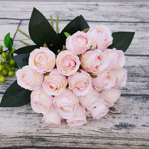 18 Cabezas/Ramo De Rosas Artificiales De Seda Para DecoracióN Del Hogar, Ramo De Novia-image