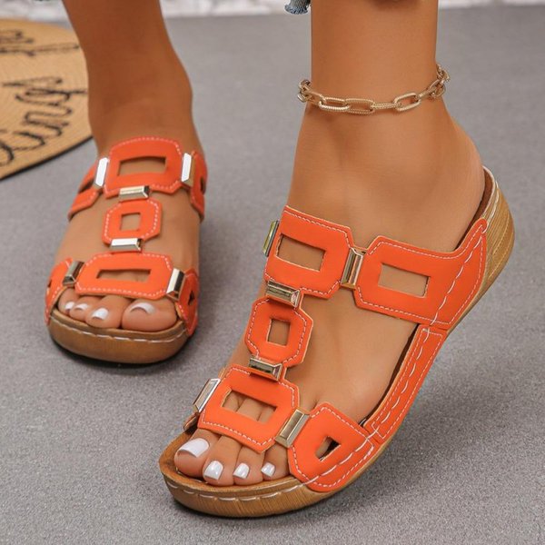 Sandalias Romanas De Mujer Talla Grande Punta Abierta Chanclas De Playa CuñAs De Verano CóModas Zapatos De Deslizamiento Para Exteriores Para Mujer 43-image