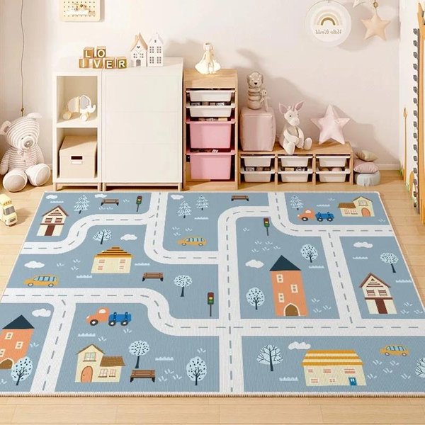 Alfombra Zona De Juego HabitacióN Infantil Sala De Estar Dormitorio Pista De Coches Infantil Alfombra Puzzle Digital Para Bebé Para Jugar Y Gatear 120*160Cm-image