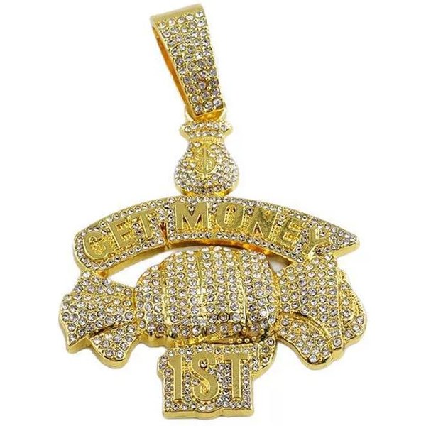 Nuevo Collar Con Colgante De Letra GET Money Y Bolsa De Dinero Estilo Hip Hop Con Cadena Cubana De 15MM Hombres Collares De Caramelo JoyeríA Hip Hop Para Raperos Black-image