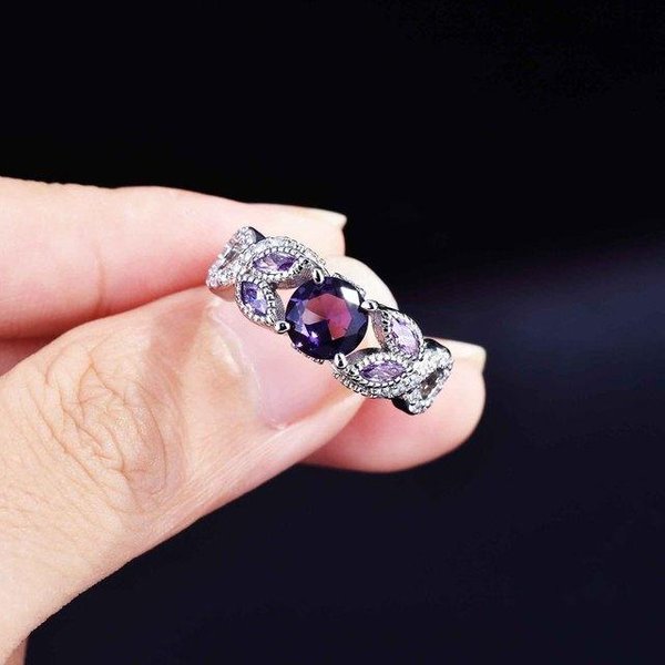 100% 925 Srebro Pochodzenie PierśCionek Z Ametystem Kobiety Anillos De ObrąCzki Ametystowe Kamienie Szlachetne ObrąCzki PudełKo Na PierśCionek Kobiety 8 Fioletowy-image