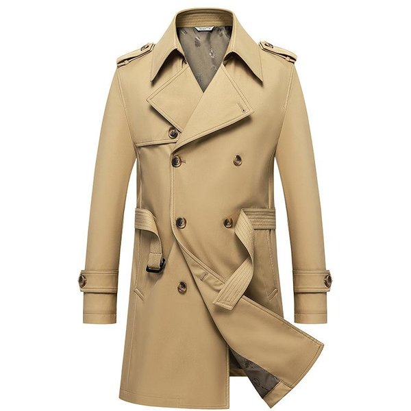 Cortavientos Para Hombre Primavera Y OtoñO Cortavientos De Doble Botonadura De Longitud Media Para Hombre Chaqueta Superior Cortavientos De Tejido Texturizado Para Hombre Ropa Para Hombre M Beige-image