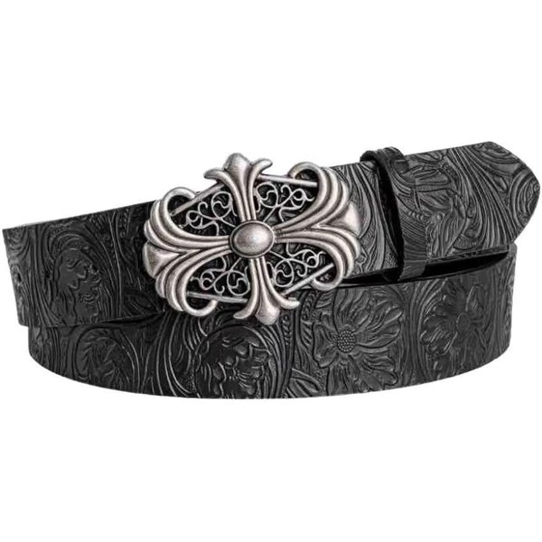 Hong Kong - CinturóN De Jeans De Mezclilla Tallado Remachado Cruzado Retro De Nicho, CinturóN De Cintura VersáTil De Subcultura De Moda 110Cm Negro-image