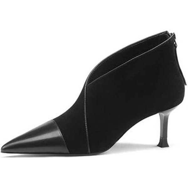 Wiosenne Jesienne Buty Damskie Szpiczasty Nosek Buty Na Wysokim Obcasie Damskie Owce Zamszowe Botki Dla Kobiet Solidne Eleganckie Nowoczesne Buty 39 Czarny-image