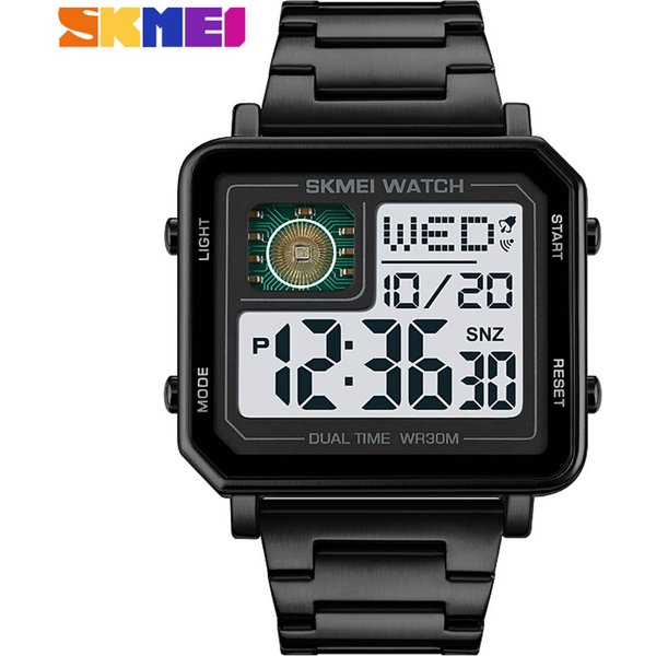 Skmei 2033 Zegarki Sportowe Odliczanie PodwóJnego Zegarka Budzik Chronograf StołOwy Zegarki Cyfrowe Czarny-image