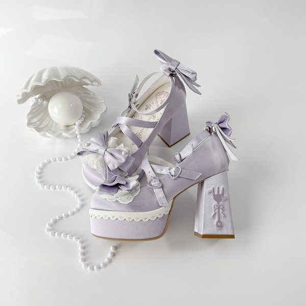 SłOdkie Urocze Kokardki Lolita Szpilki Koronkowe Serce Kokarda Pasek Na Kostkę Platforma Mary Janes Buty Dla Kobiet Styl Preppy Buty KsiężNiczki 37 Gray-image